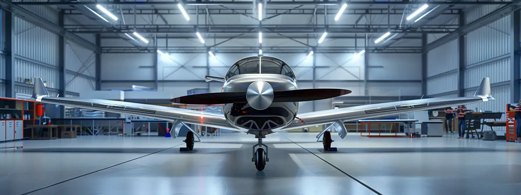 a sleek, futuristic light sport aircraft is showcased inside a modern aviation workshop, illuminated by bright overhead lights, with engineers and designers engaged in vibrant discussions about innovative aircraft designs and regulatory advancements.
