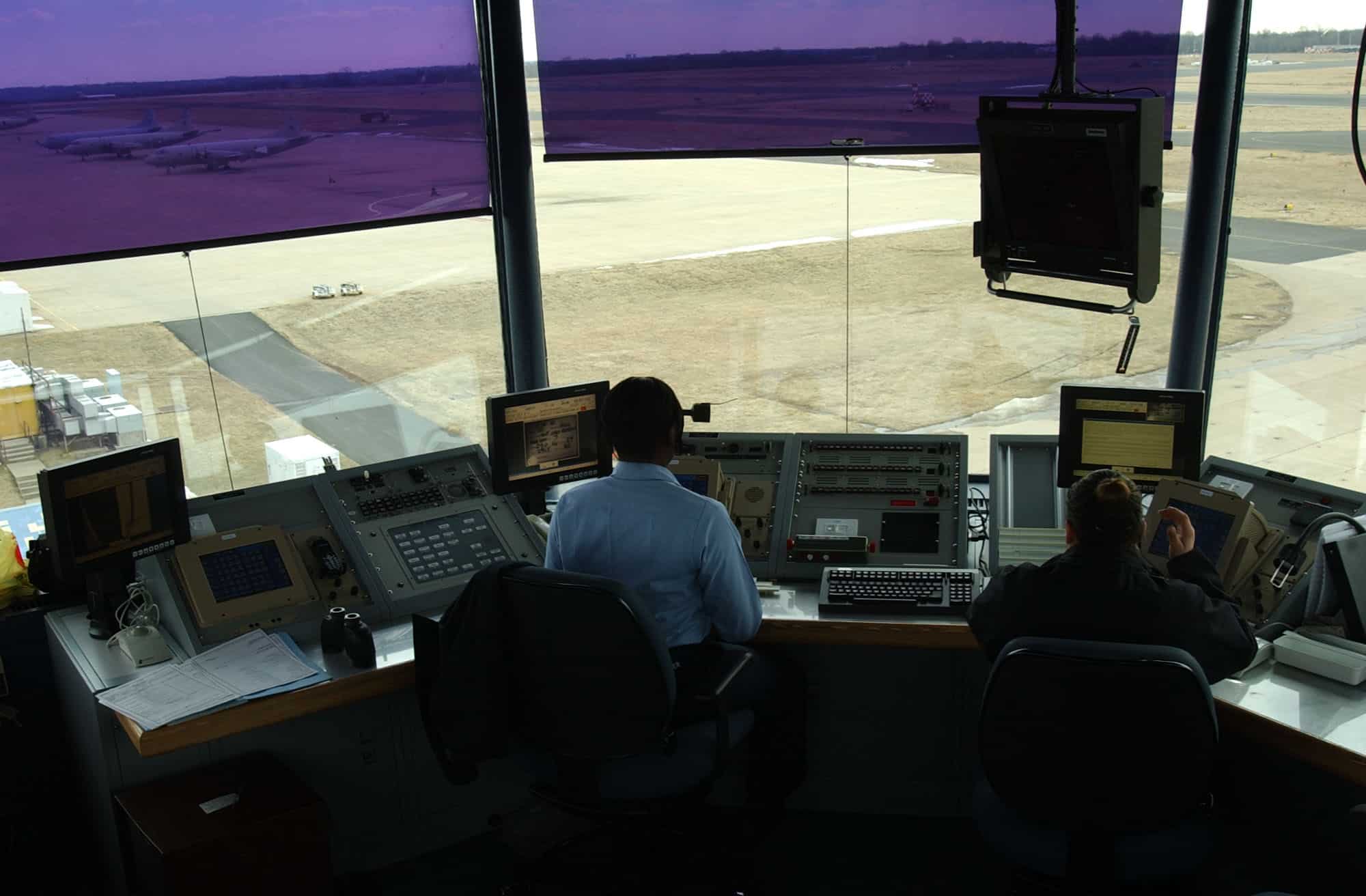 air traffic controllers on duty radar tower ATC facility