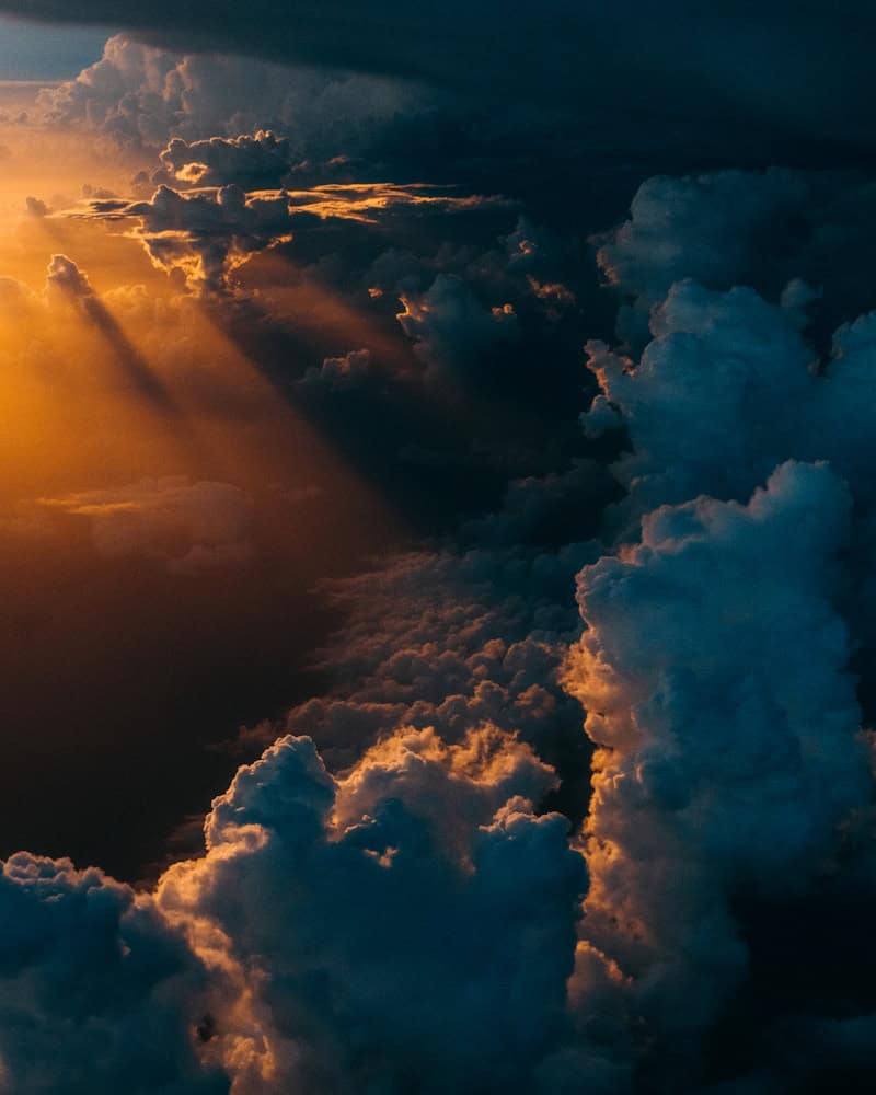 cumulus clouds seen from a general aviation cockpit