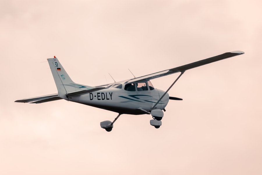 Aircraft in flight with a light sky background.
