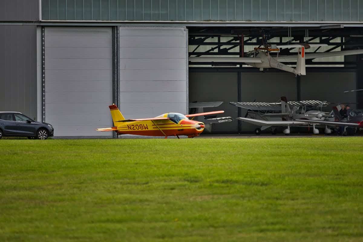 hurricane aircraft protection — small GA airplane parked and secured at airport