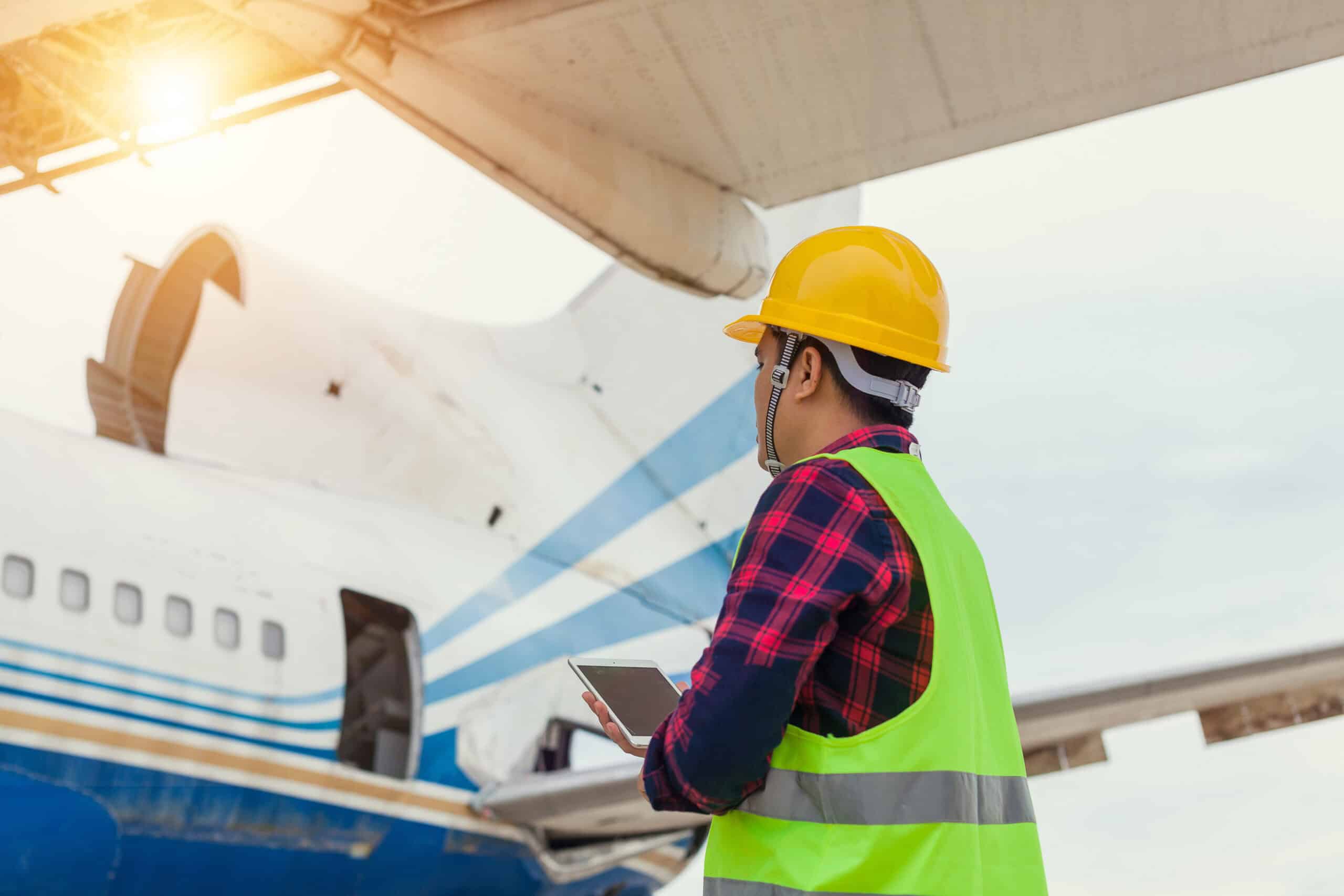 Engineers checking aircraft maintenance