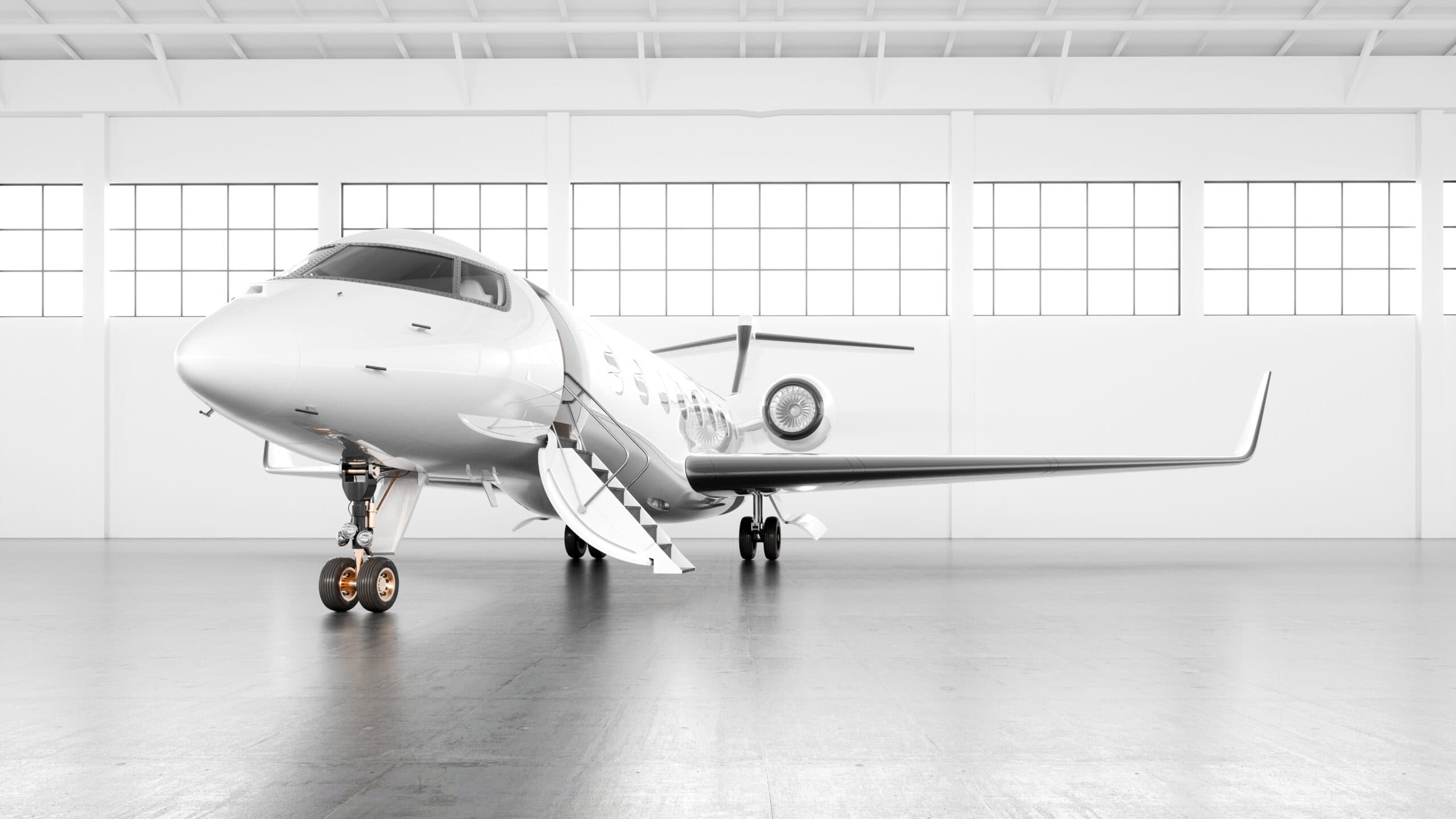 Private business aircraft at a maintenance hangar