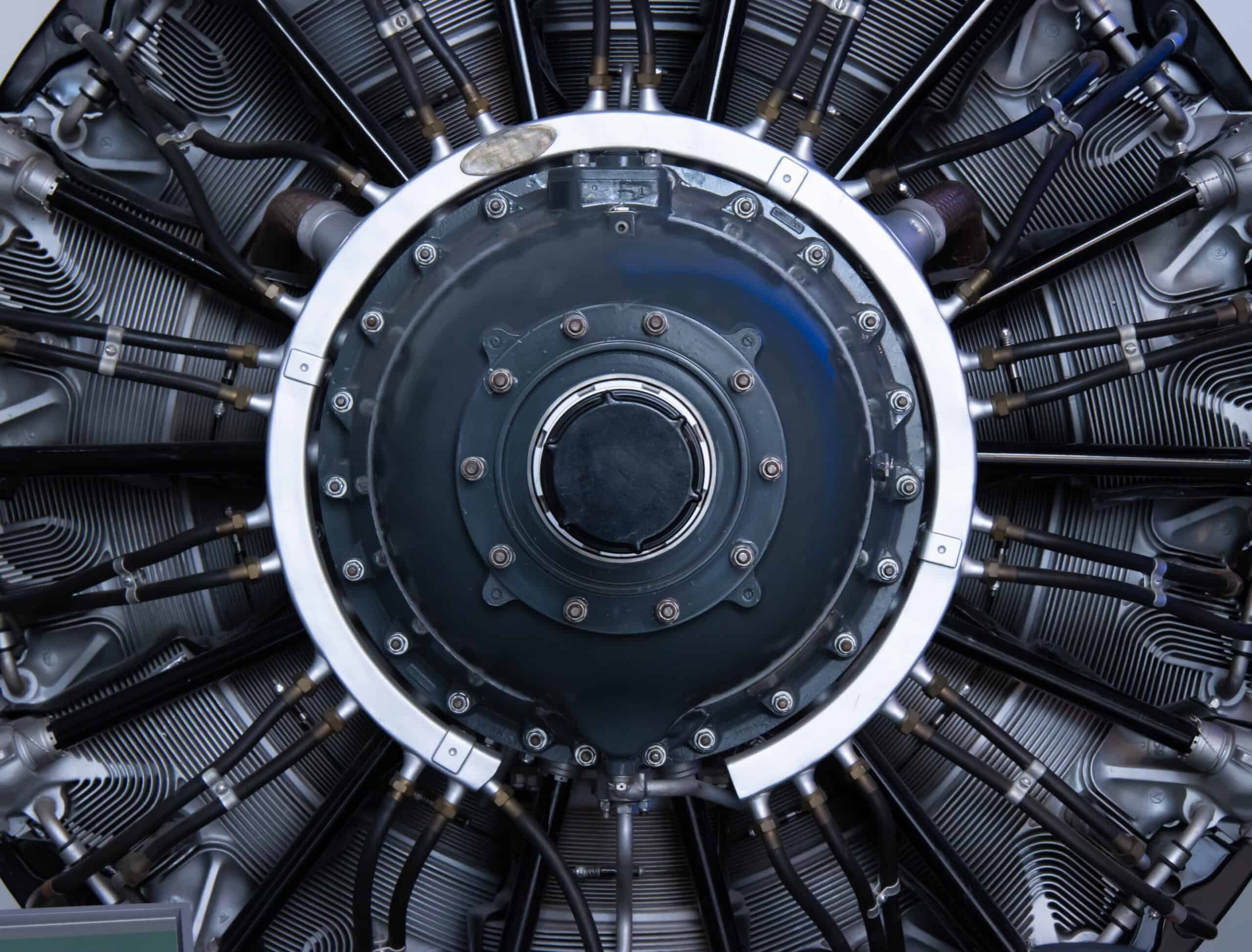 Aircraft piston radial engine close-up