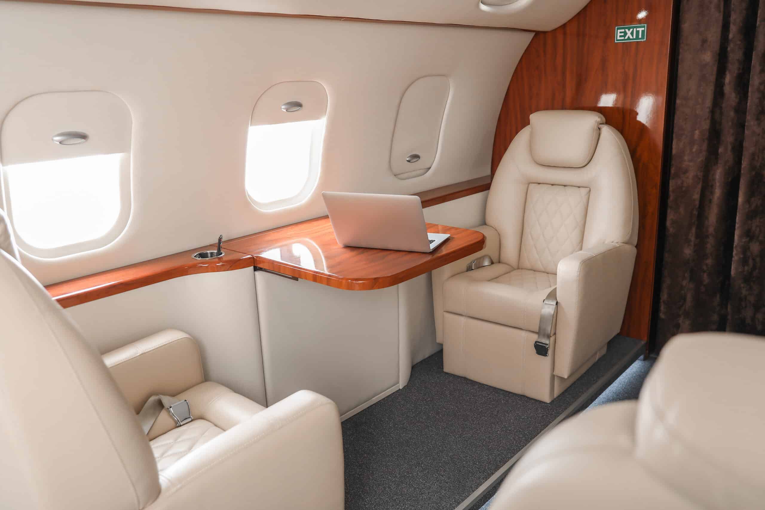 Gulfstream G800 luxury cabin interior with leather seating