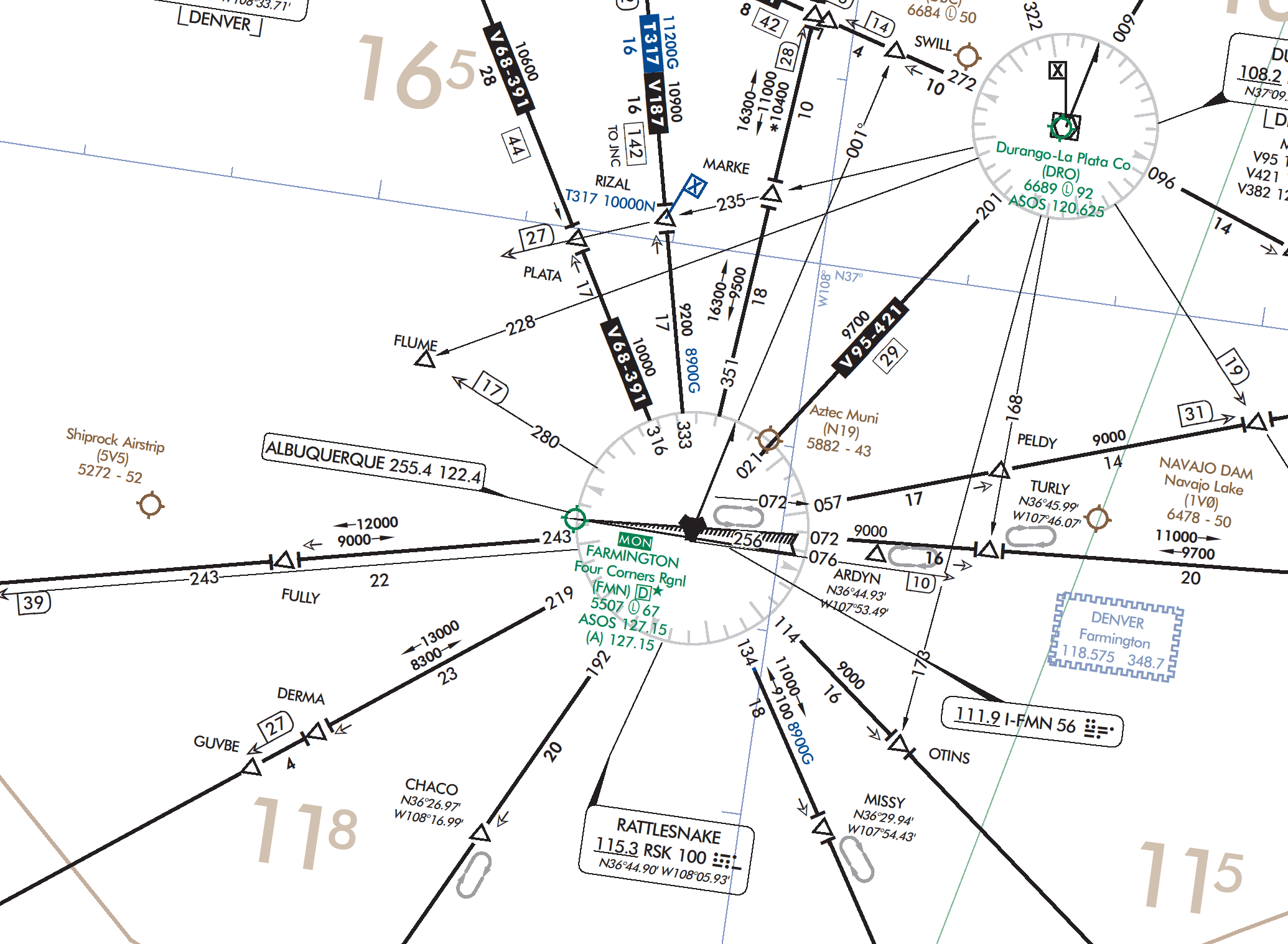 Holding pattern entry depictions on an FAA IFR enroute low altitude chart
