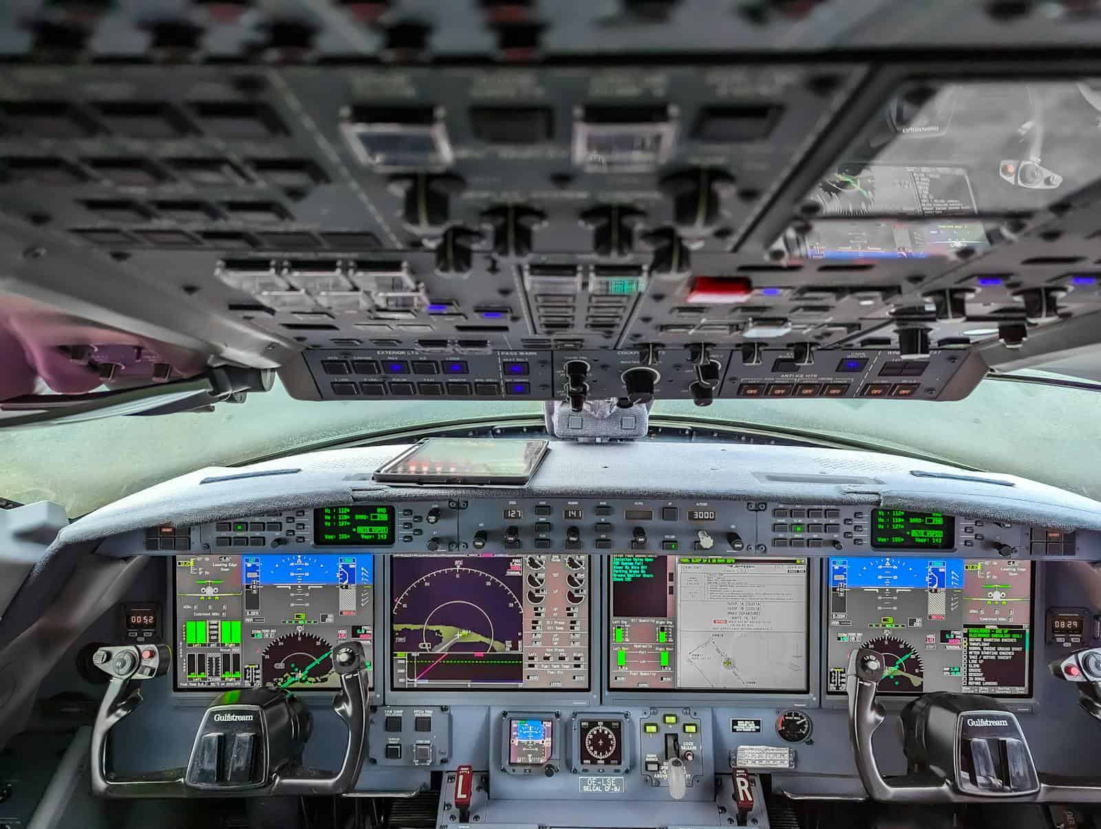 E3 Aviation Association Aviation A cockpit with modern avionics and flight instruments.