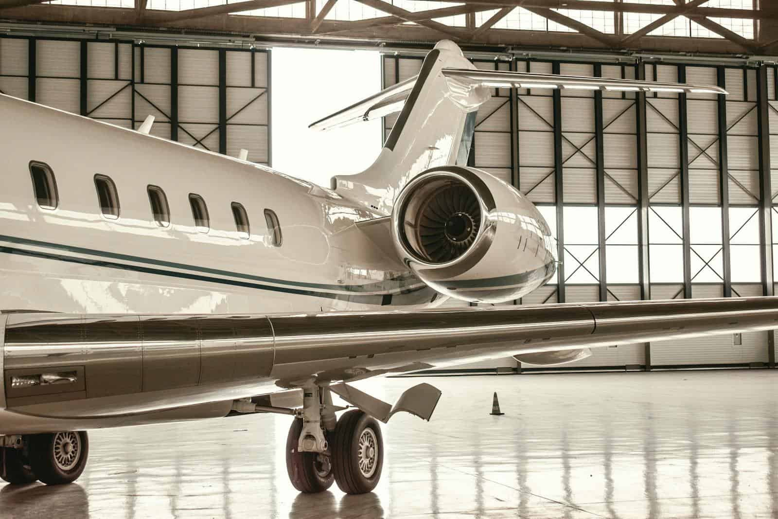 Private aviation aircraft on a clear-sky ramp