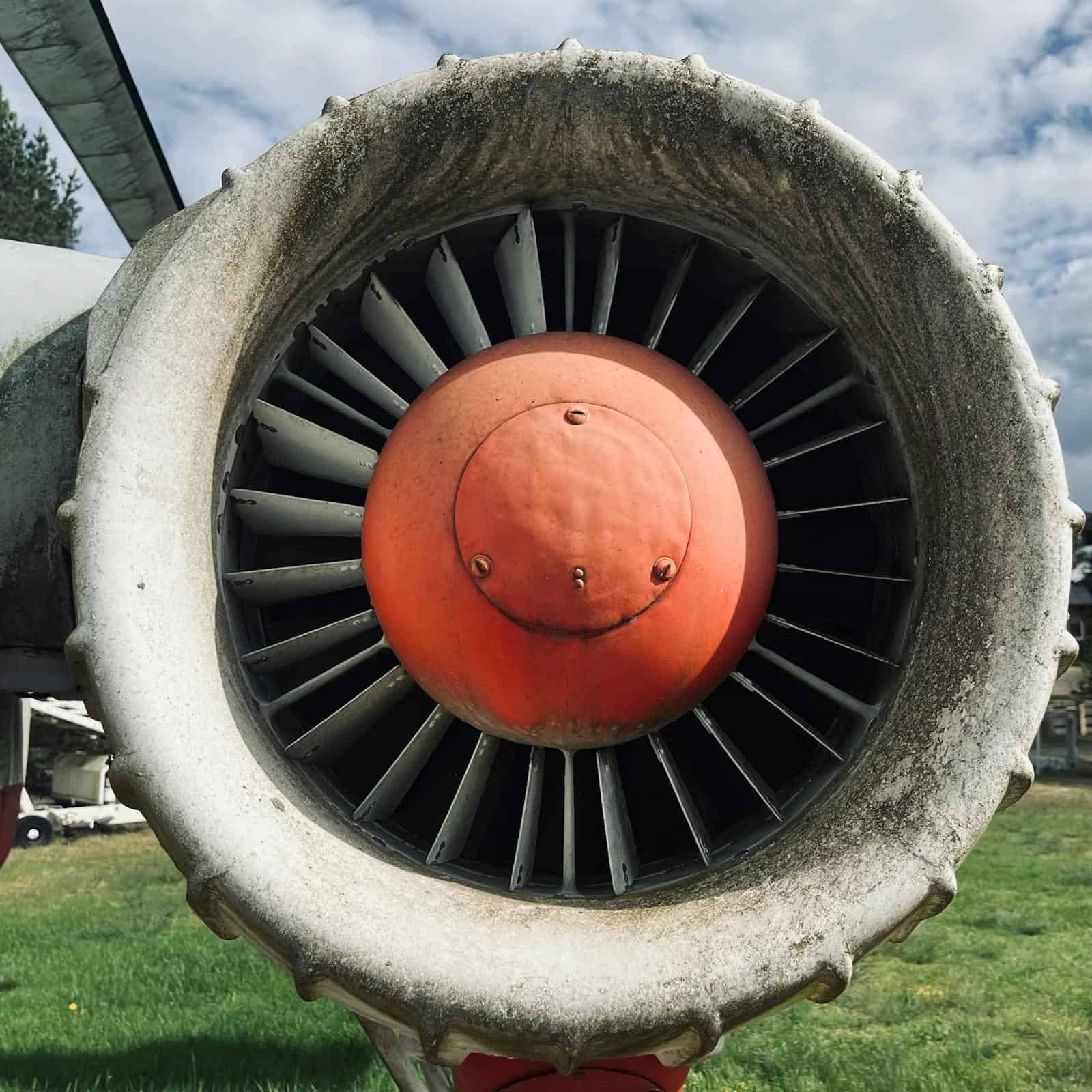 Detailed view of a vintage aircraft turbine engine
