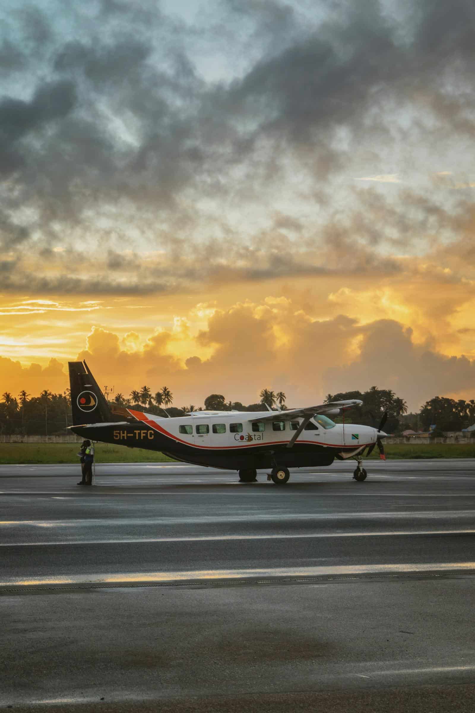GA aircraft on the ramp at sunset