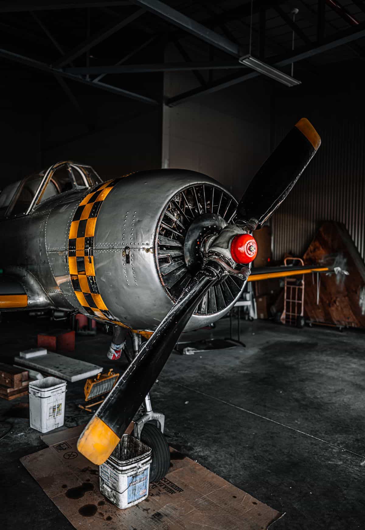 GA aircraft parked in hangar for corrosion prevention maintenance inspection