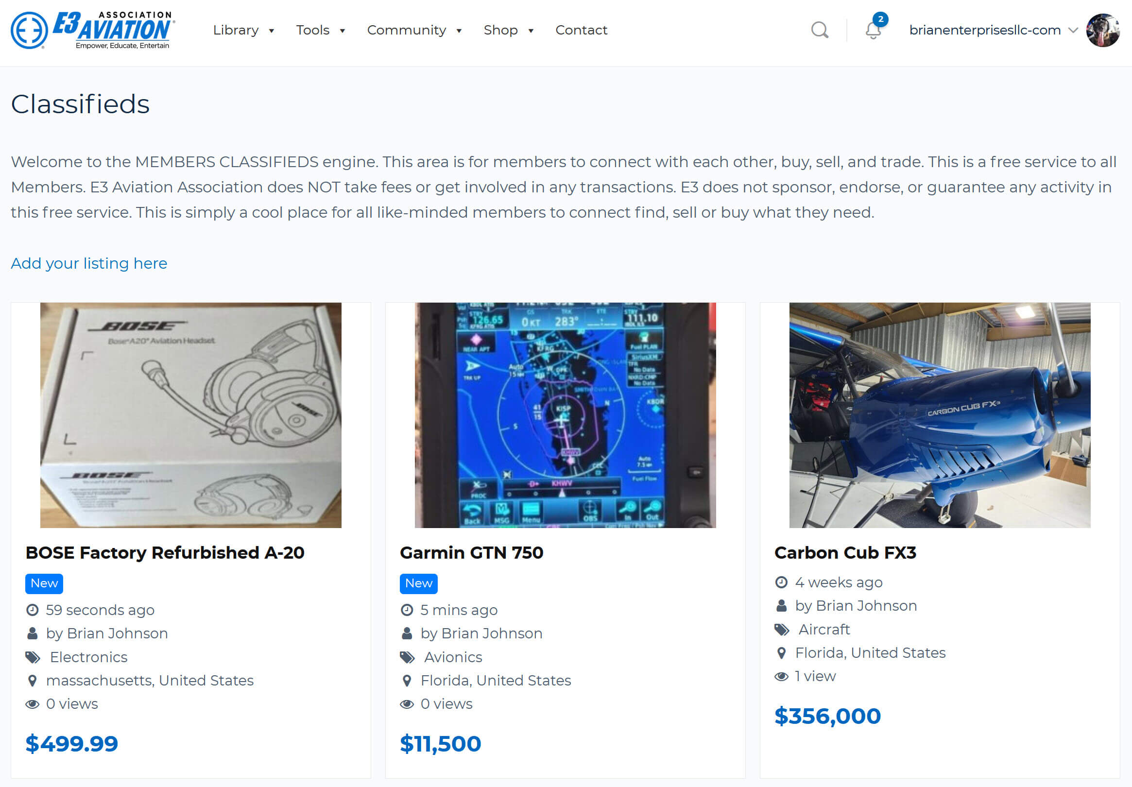 E3 Aviation member classifieds