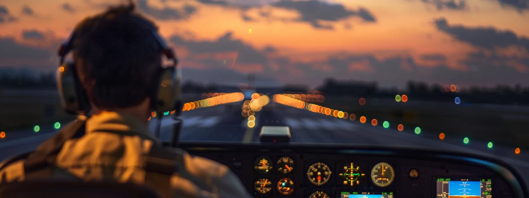 a twilight scene of a small airport runway features a cessna 172 gracefully on final approach, while a focused pilot monitors a radio, enveloped by delicate frequency waves in the dusky sky, emphasizing the crucial communication of the aviation community.