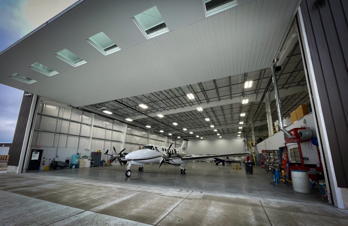 Aircraft covered and stored in a clean dry hangar with proper ventilation